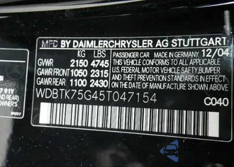 2005 Mercedes-Benz Clk500 z USA, uszkodzony, nr VIN WDBTK75G45T047154